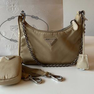 Authentic Prada Re-Edition 2005 Re-Nylon Bag in Desert Beige
